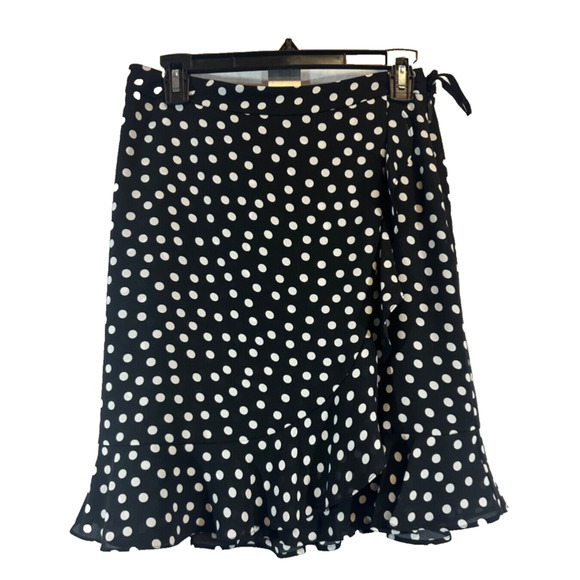Karl Lagerfeld Paris Dot-Print Polka Dot Pleated Wrap Skirt Black White 6 E5 + - Picture 1 of 5